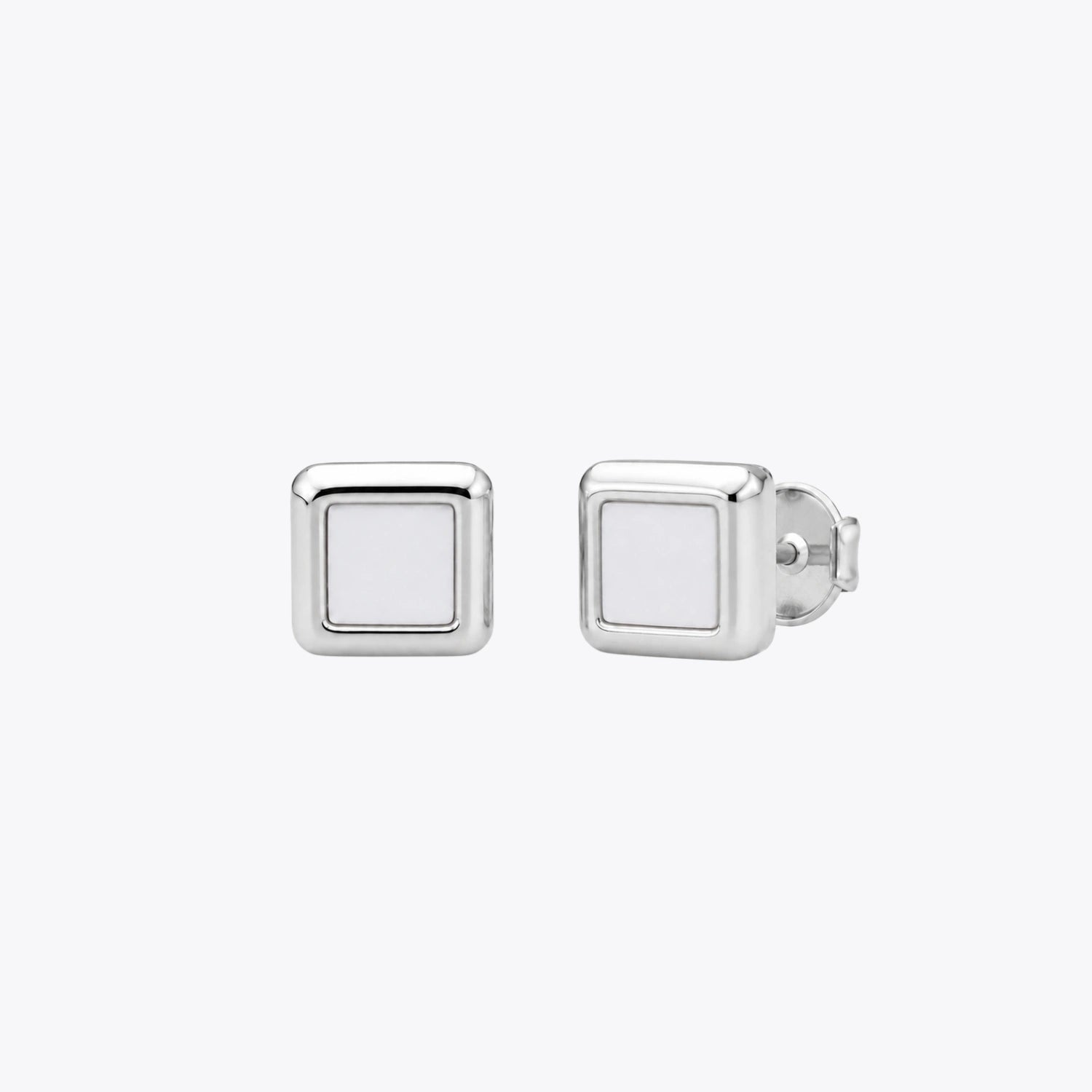 Luna Square Silver Stud Earrings image 2