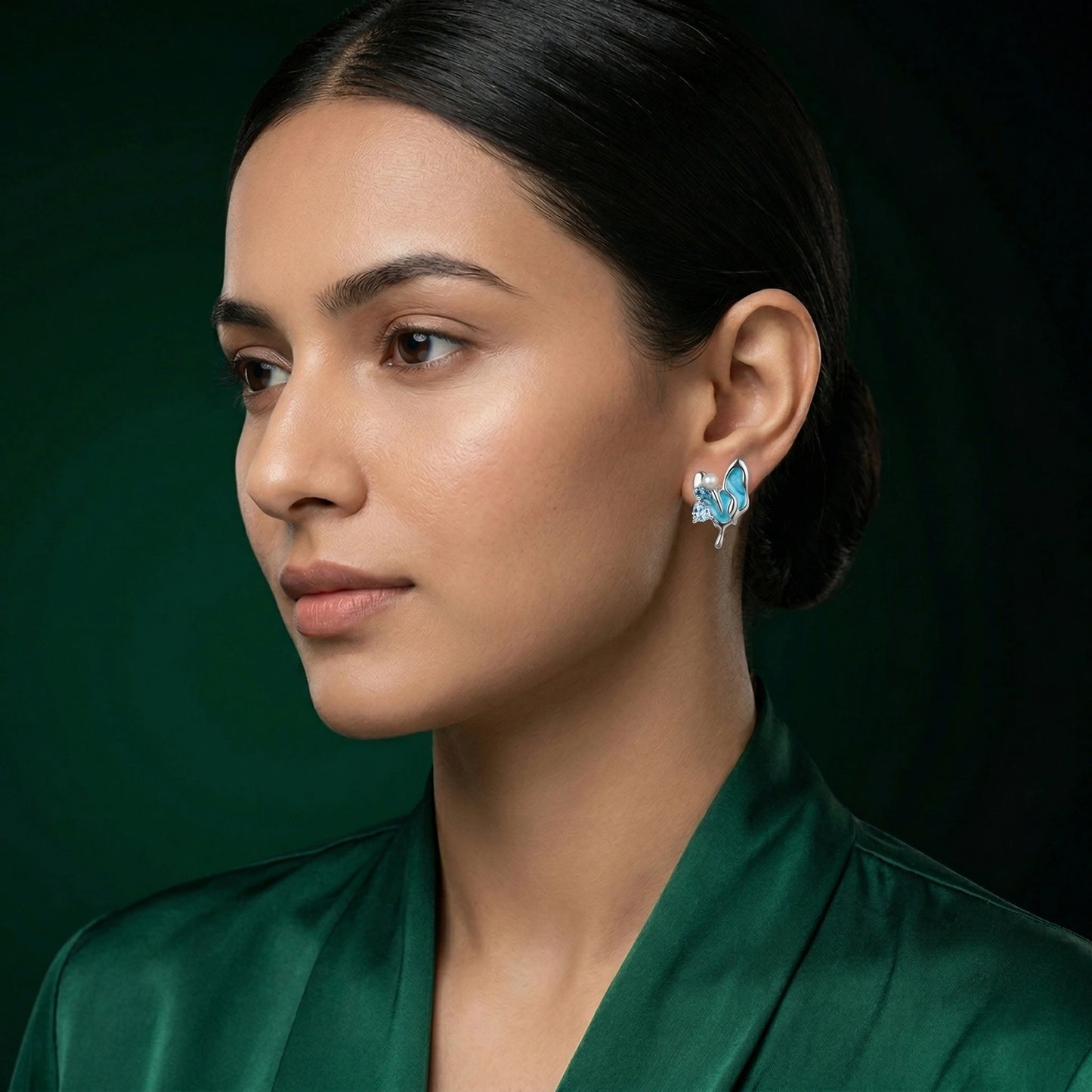 Aqua Butterfly Silver Stud Earrings image 1