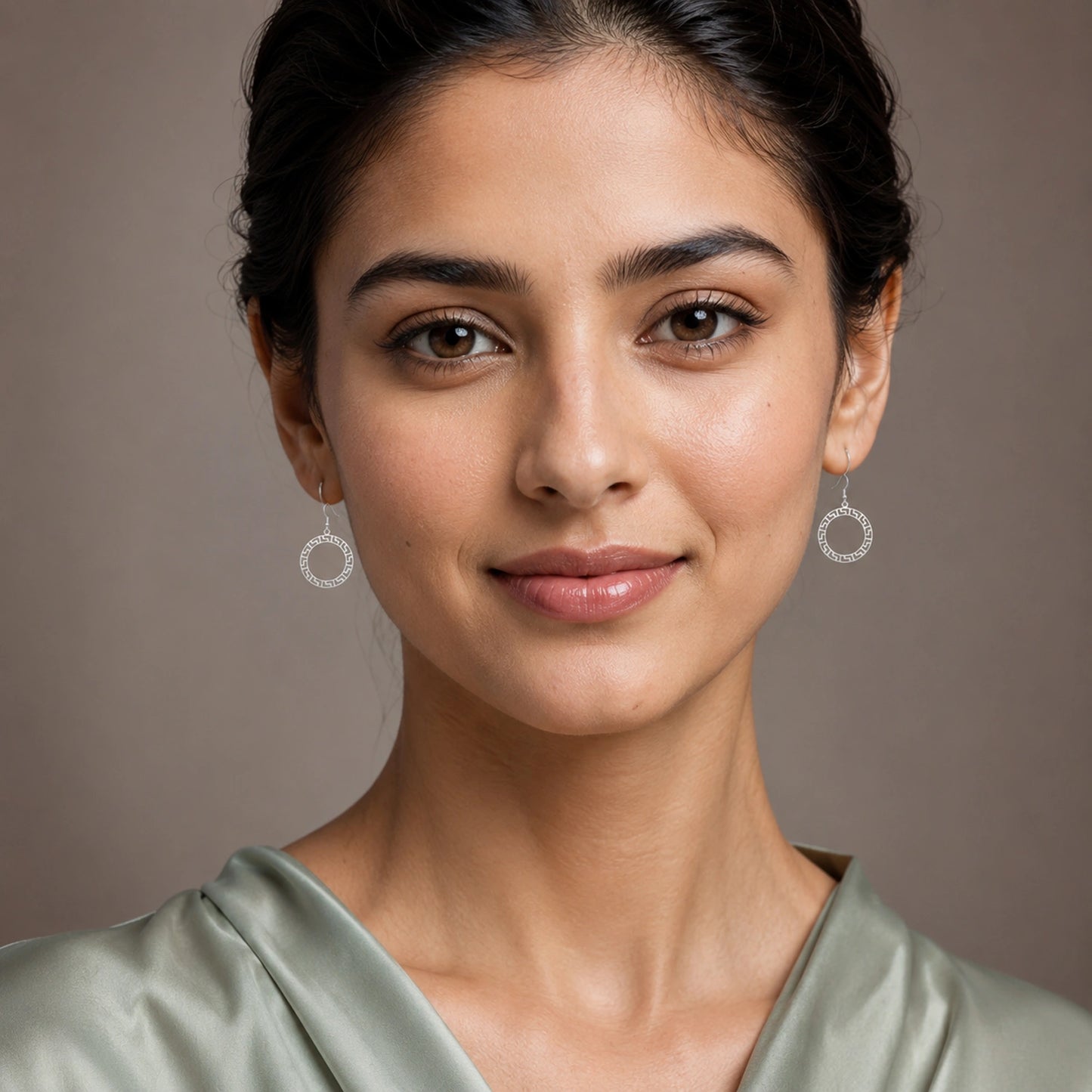 Greek Halo Silver Hoop Earrings image 1
