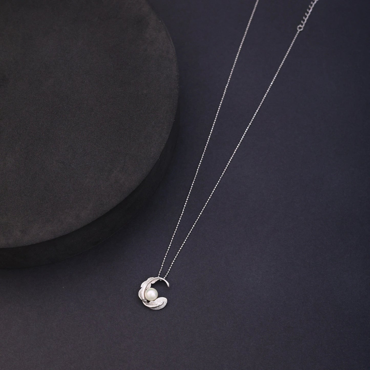 Pearl Feather Crescent Pendant Necklace image 0