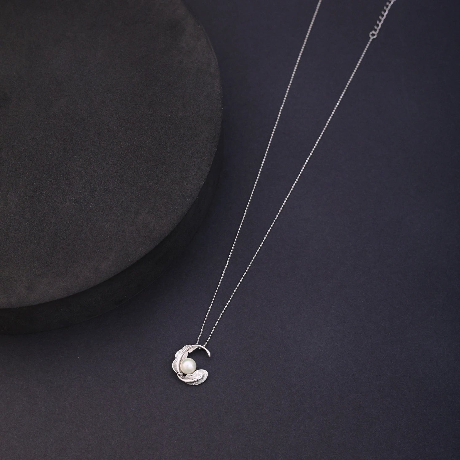 Pearl Feather Crescent Pendant Necklace image 0