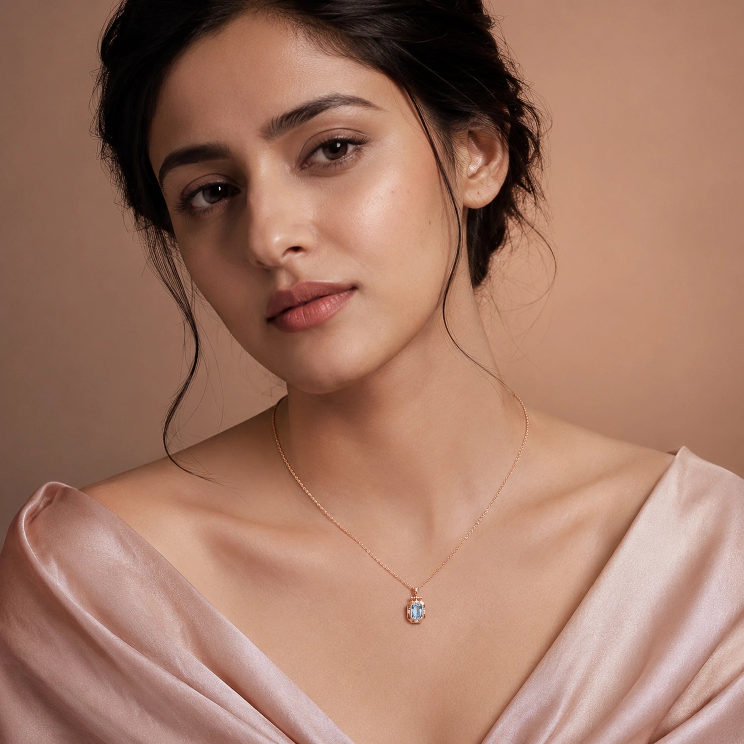 Aqua Elegance Rose Gold Pendant Necklace image 1