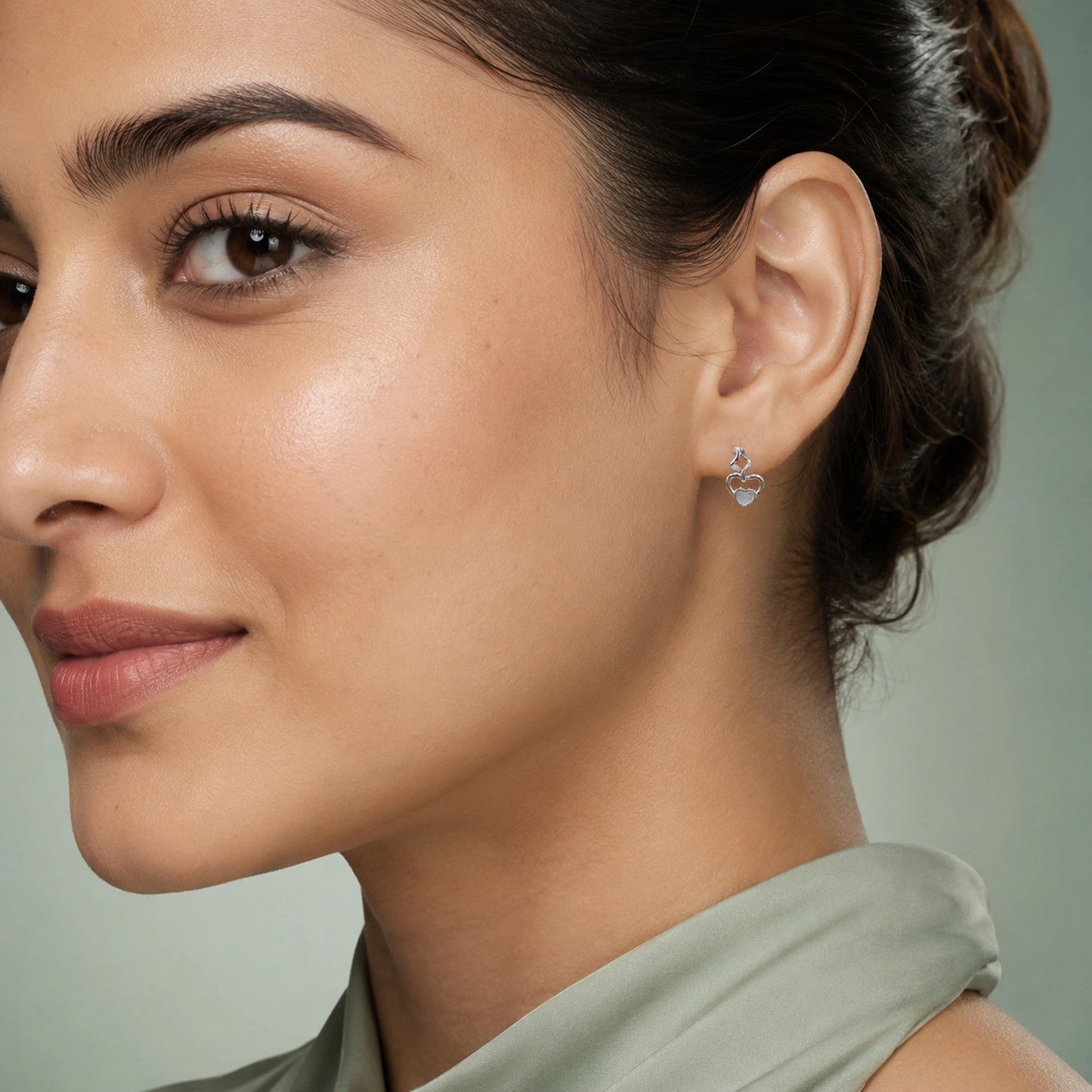 Silver Heart Drop Stud Earrings image 1