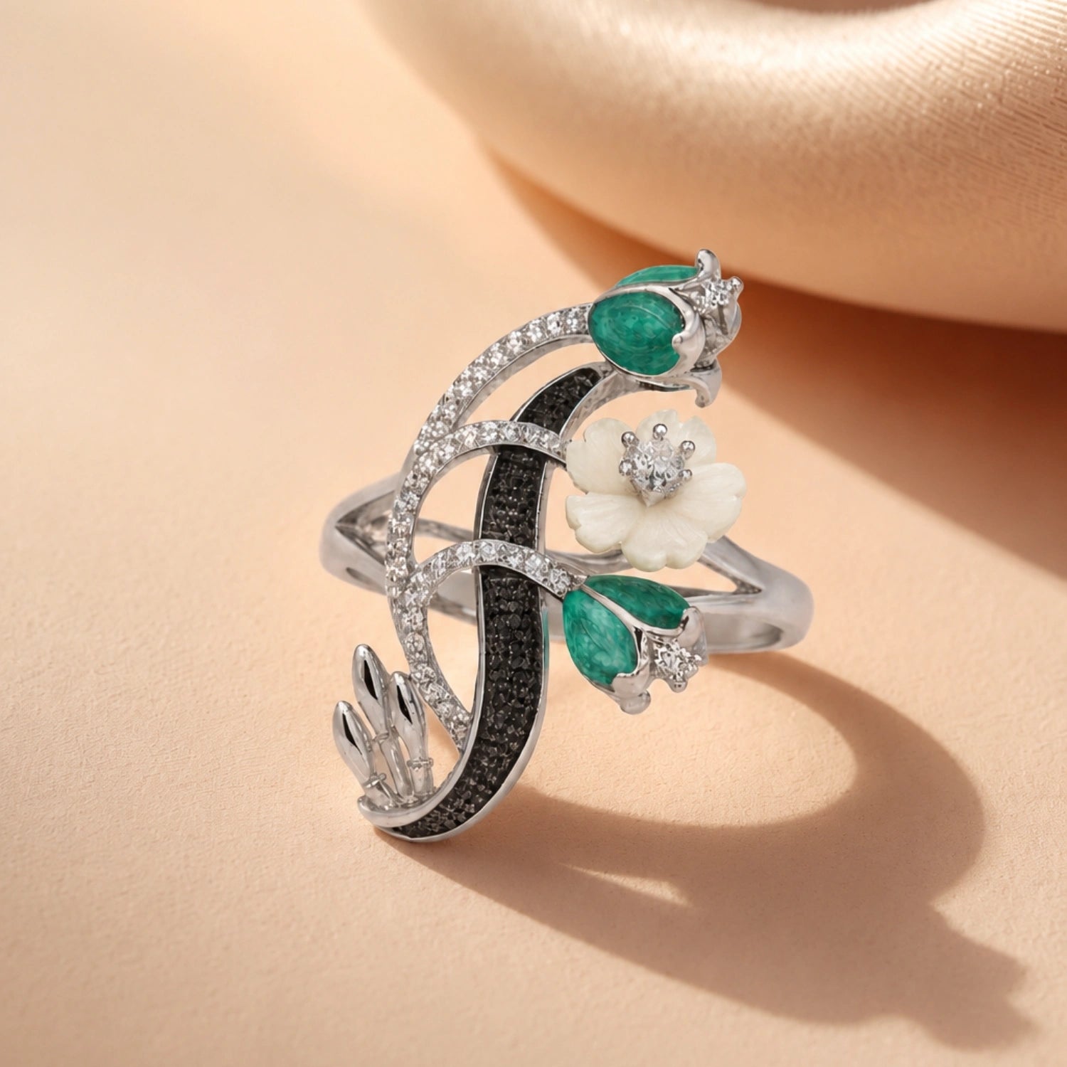 Emerald Bloom Floral Statement Ring image 0