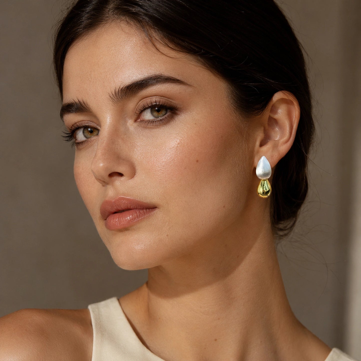 Dual-Tone Teardrop Statement Earrings image 1