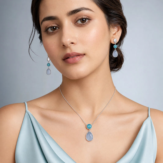 Aqua Pearl Drop Necklace &amp; Earrings Combo image 1