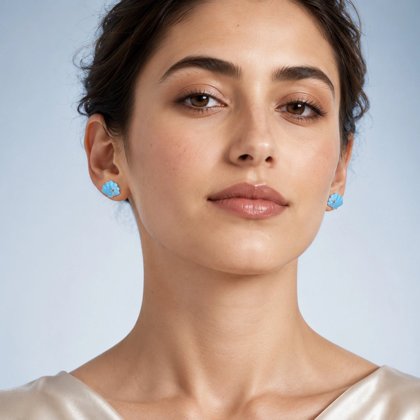 Blue Shell Starfish Stud Earrings image 1