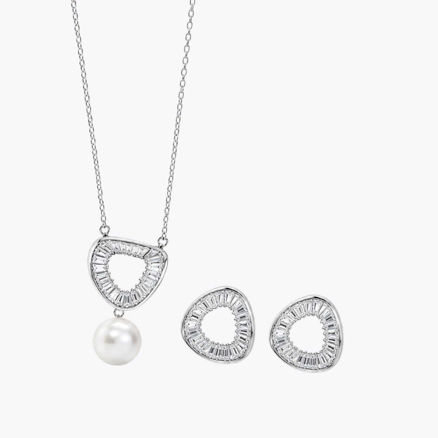 Lustrous Pearl &amp; Baguette Silver Set image 2