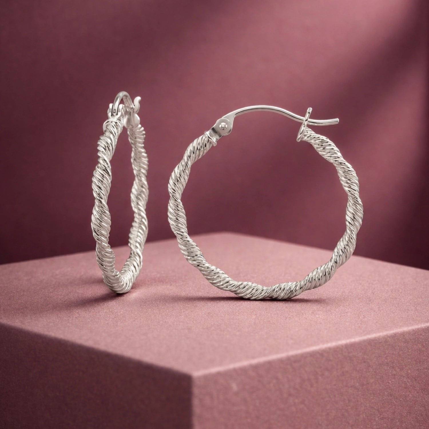 Twisted Rope Silver Hoop Earrings image 0