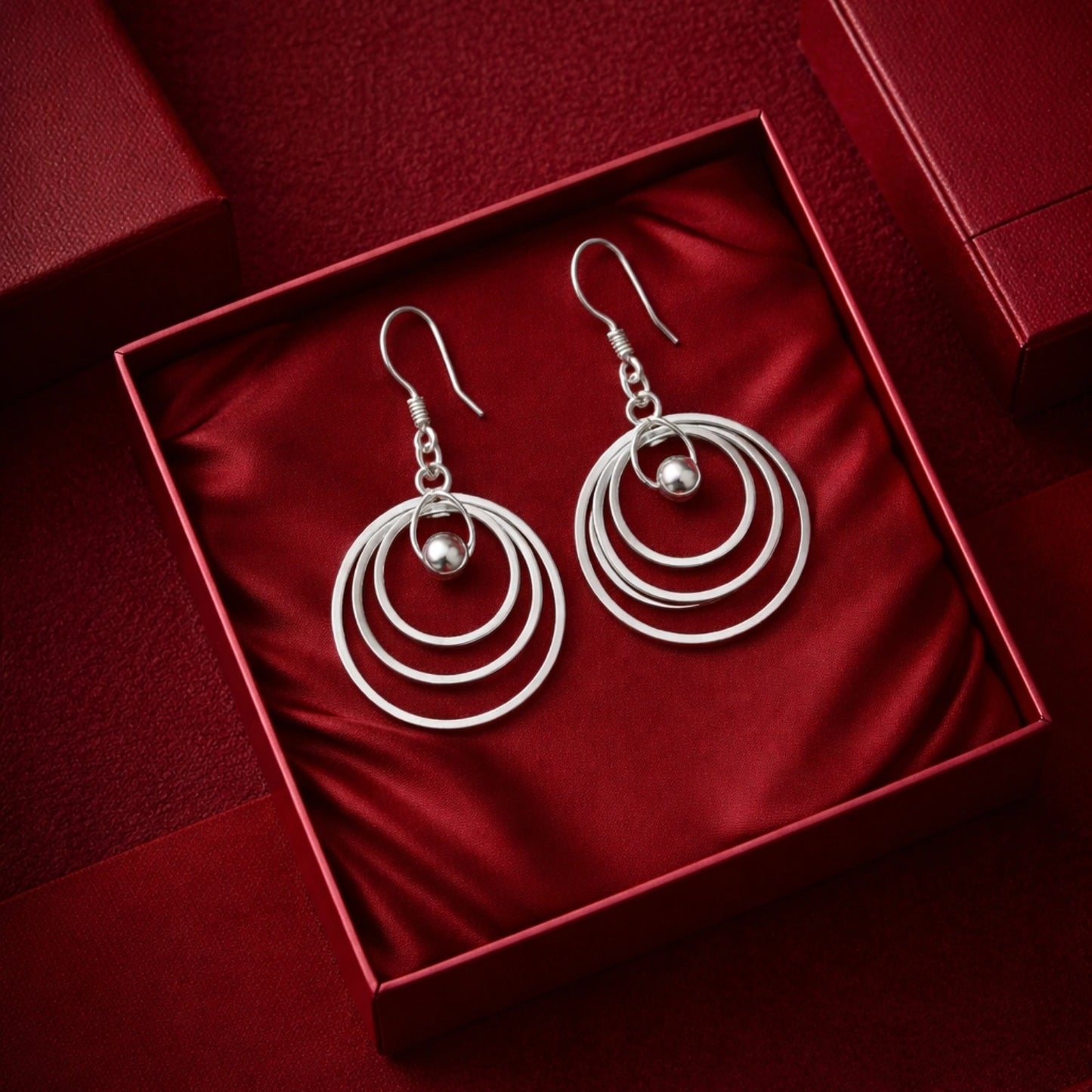 Silver Orb Circle Drop Earrings image 0
