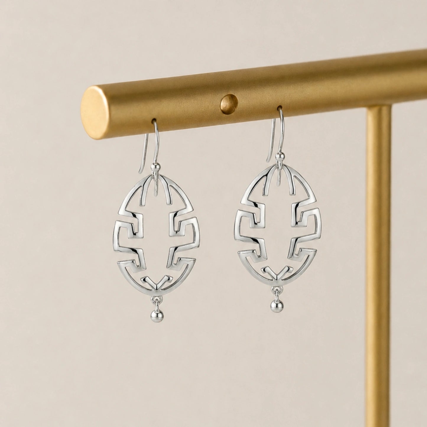 Silver Geometric Maze Drop Earrings image 0