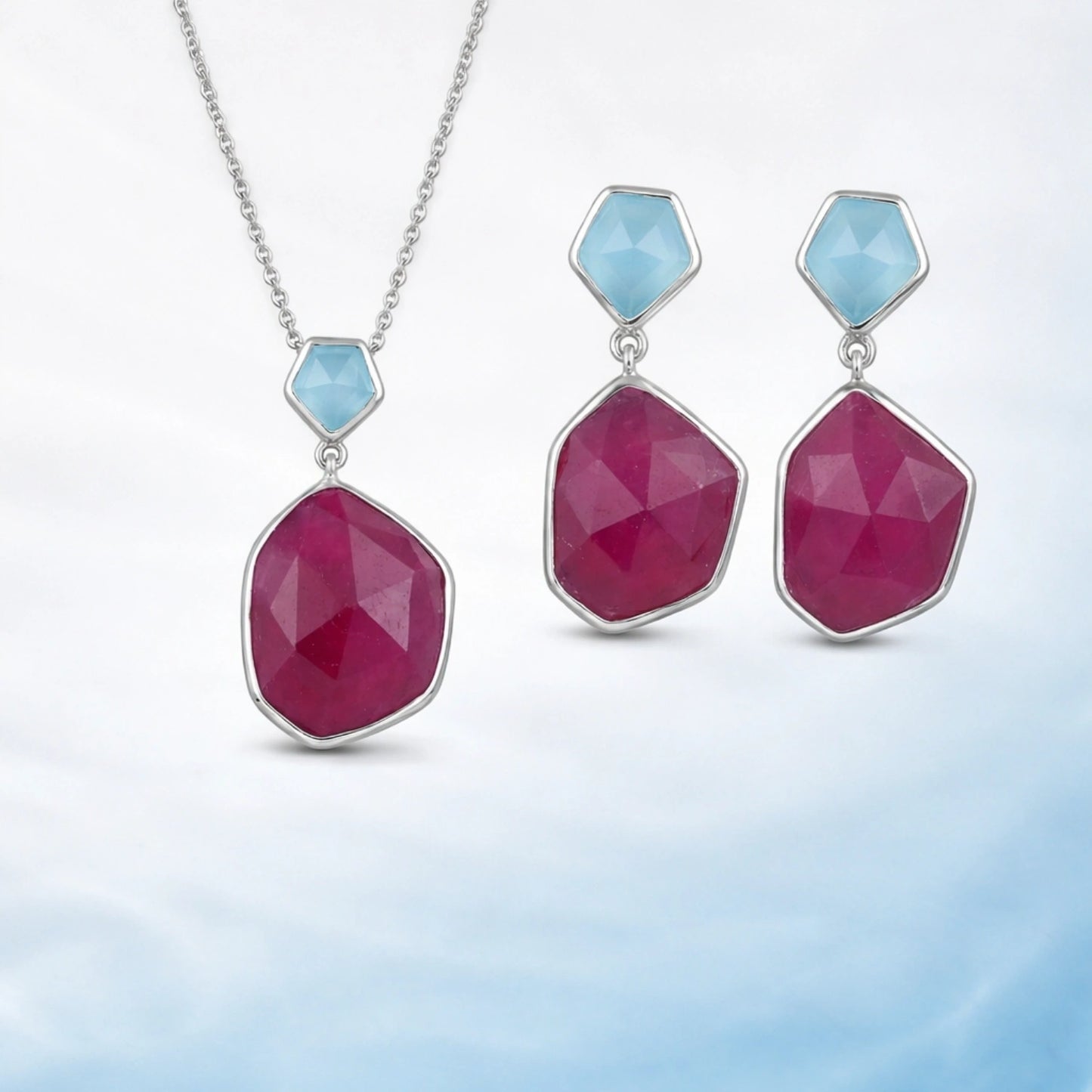 Alencia Geometric Ruby &amp; Blue Chalcedony Set image 0