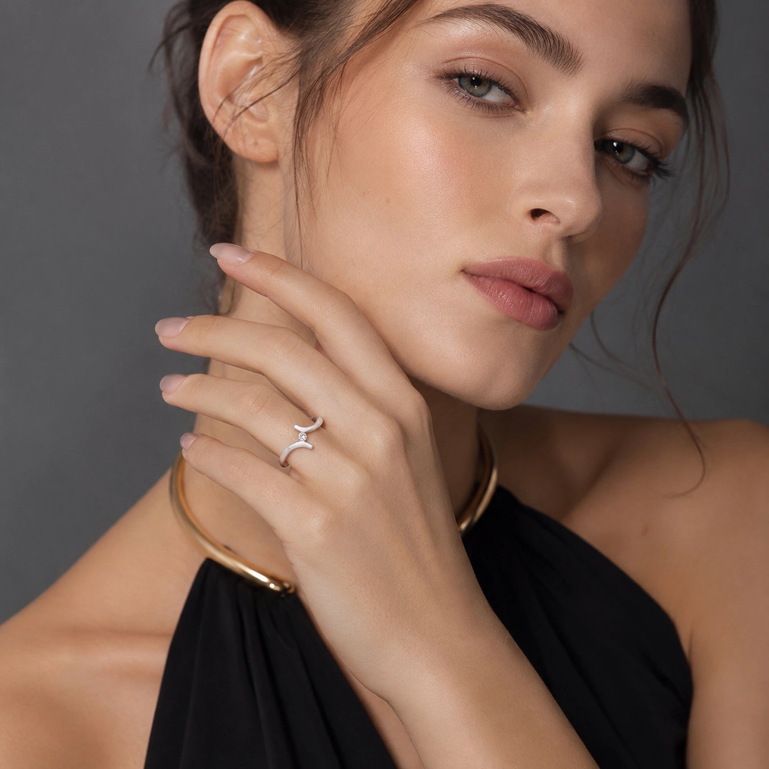The Alencia Urban Serenade Fork Bypass Solitaire Ring image 1
