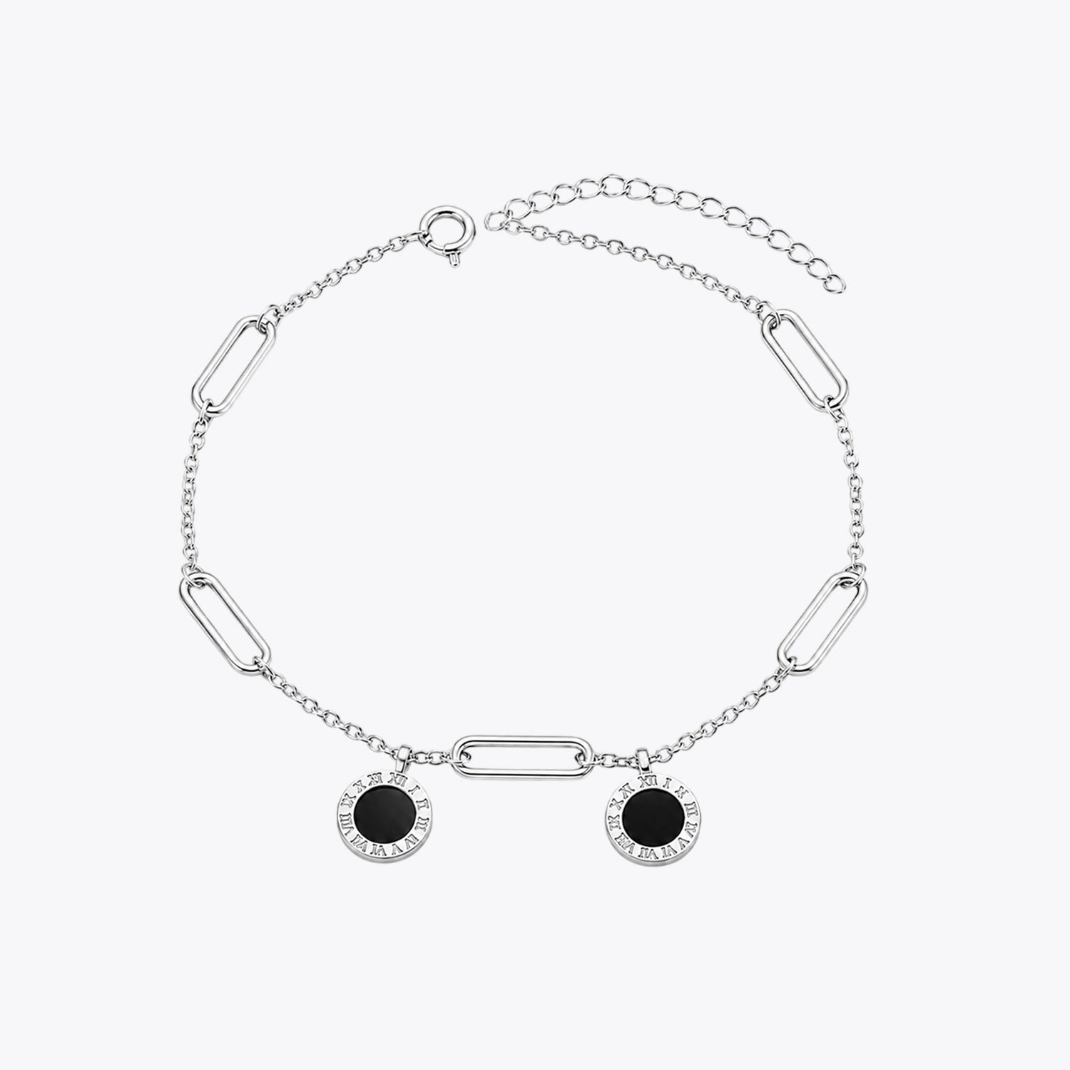 Silver Roman Charm Bracelet with Black Round Charms image 2