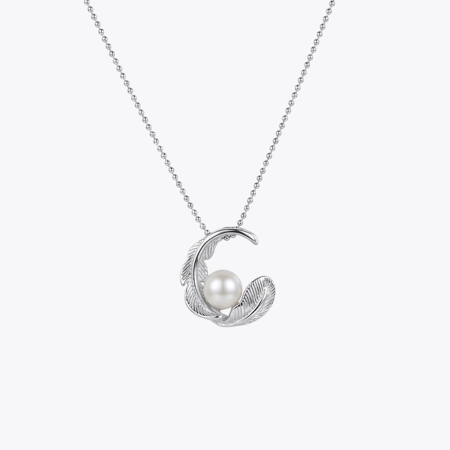 Pearl Feather Crescent Pendant Necklace image 2