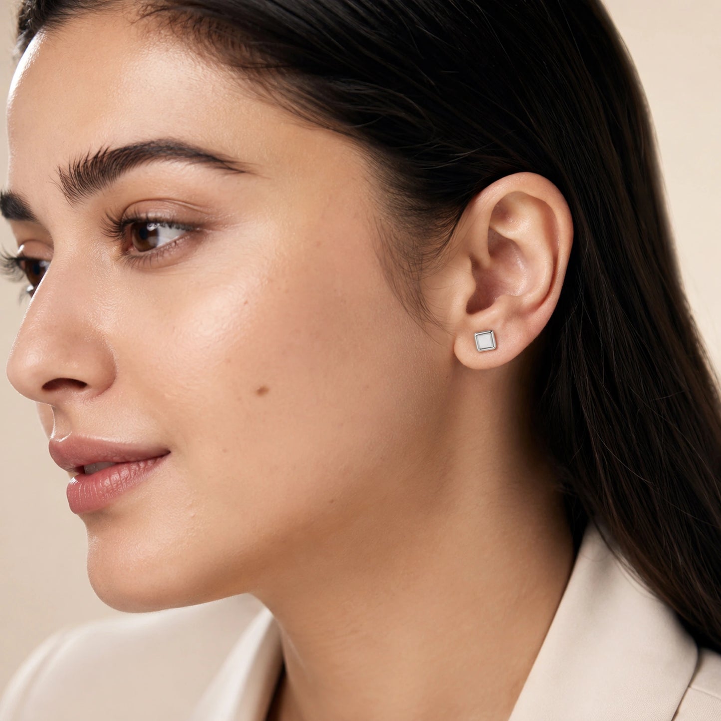 Luna Square Silver Stud Earrings image 1