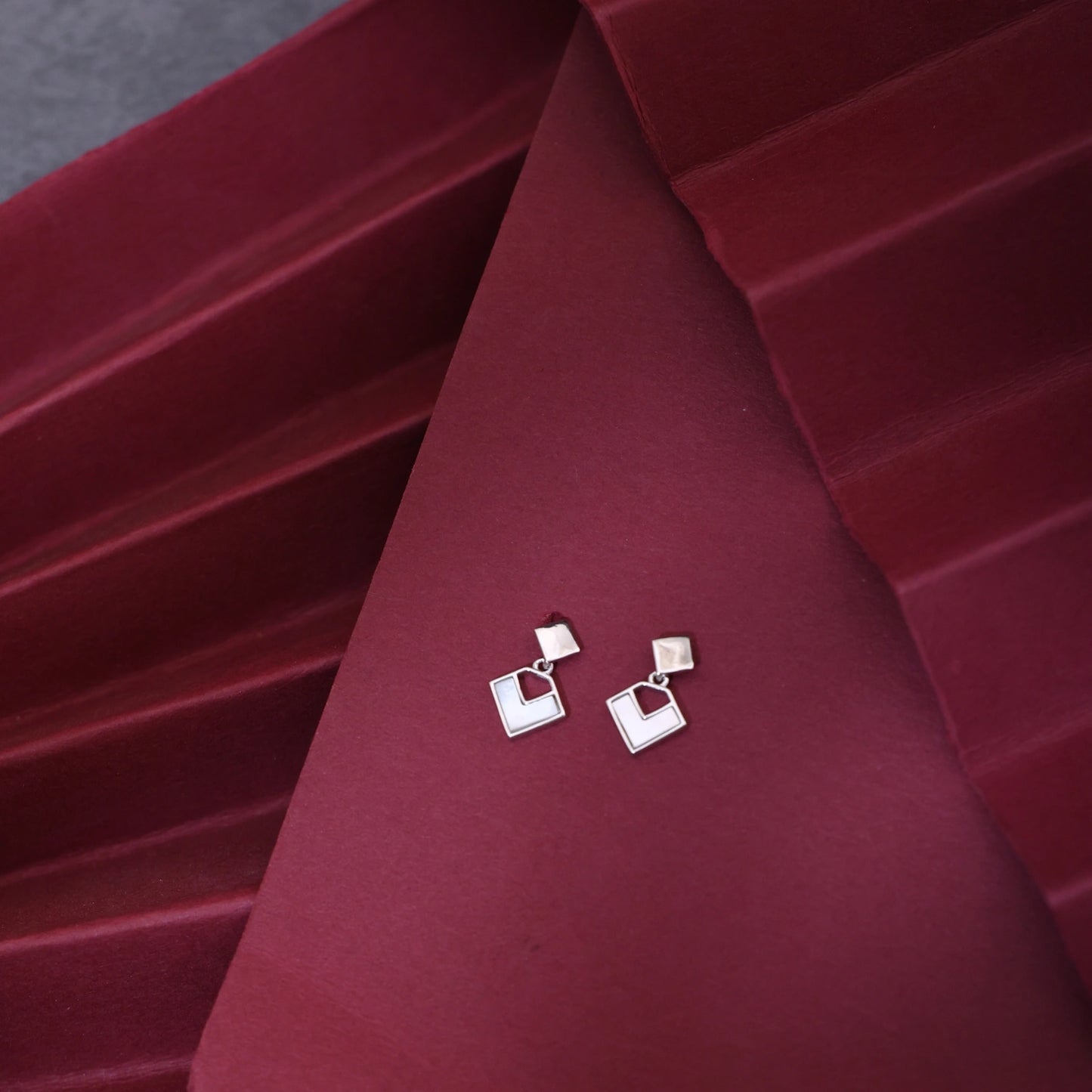 Geometric Square Silver Drop Earrings image 0