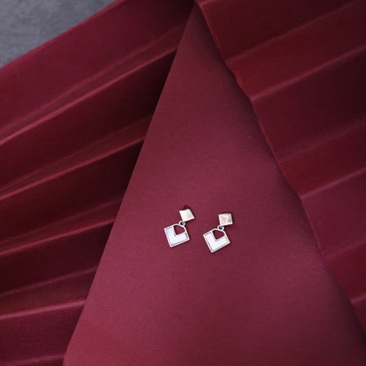 Geometric Square Silver Drop Earrings image 0