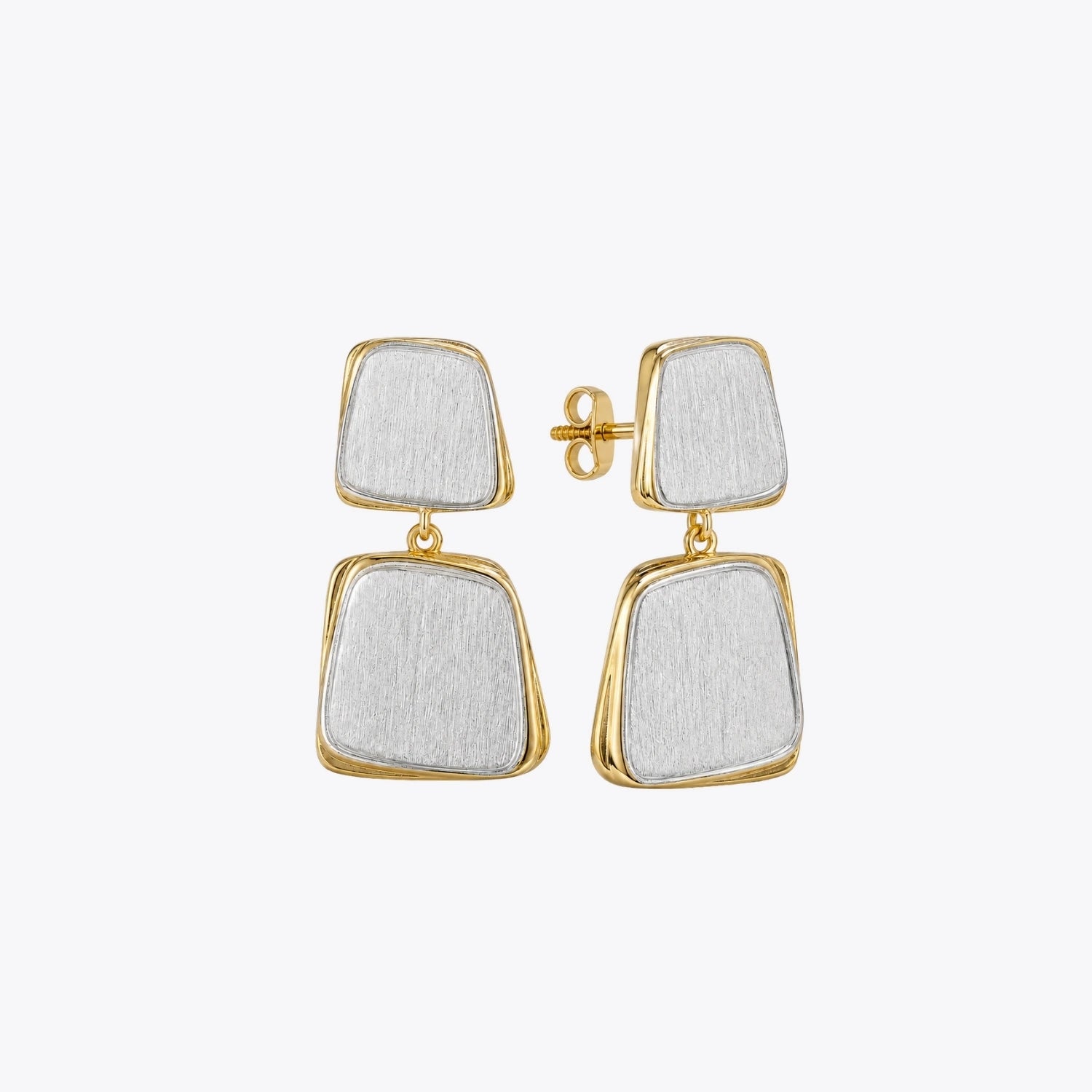 Dual-Tone Brushed Square Drop Earrings image 2