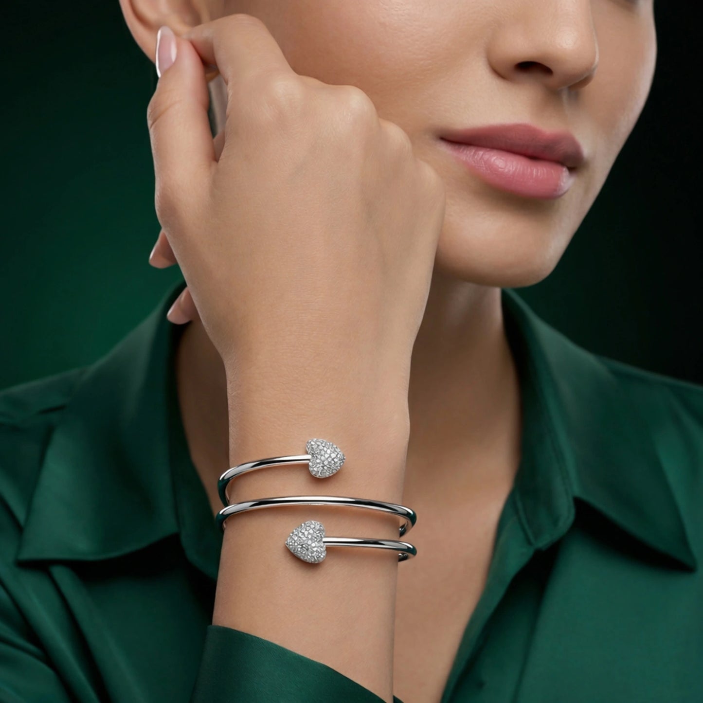 Silver Heart Sparkle Open Cuff Bracelet image 1