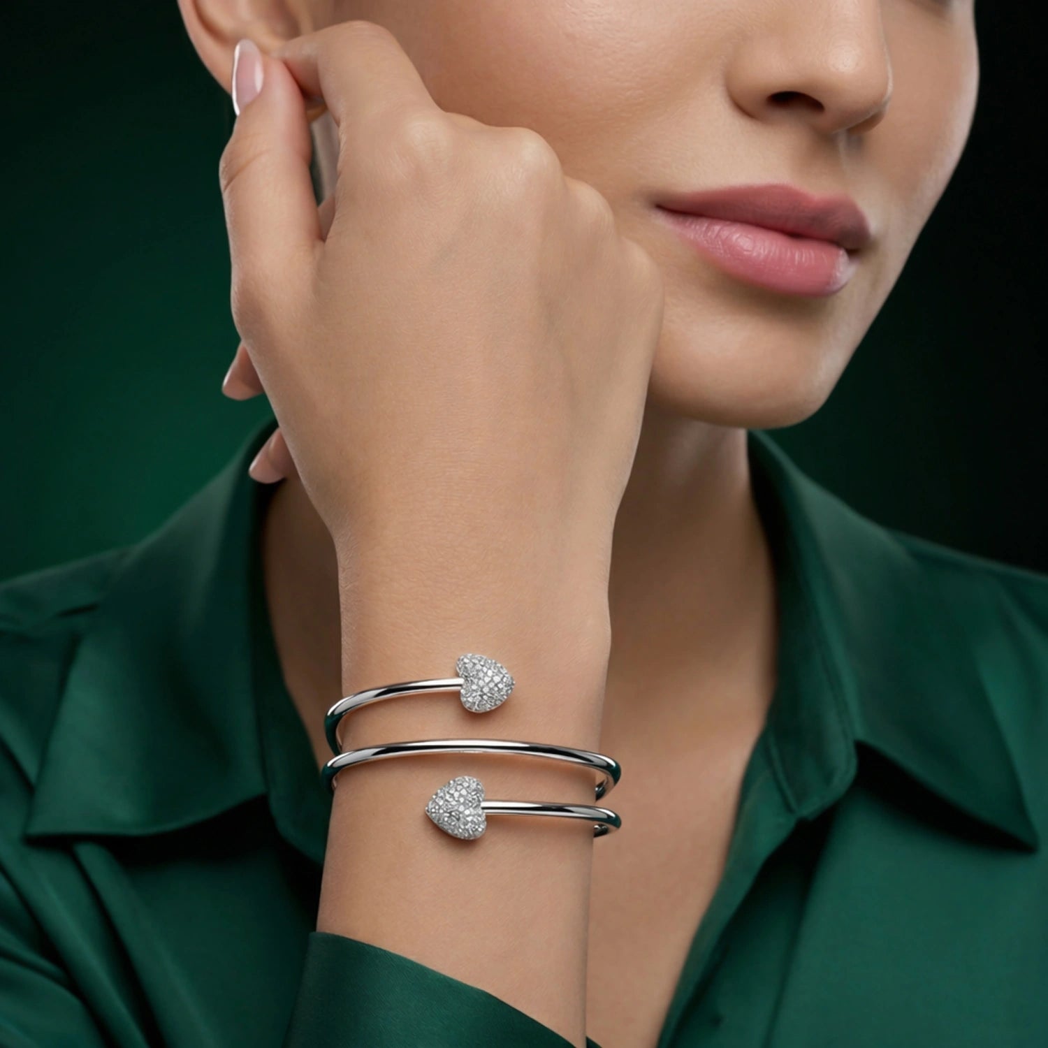 Silver Heart Sparkle Open Cuff Bracelet image 1
