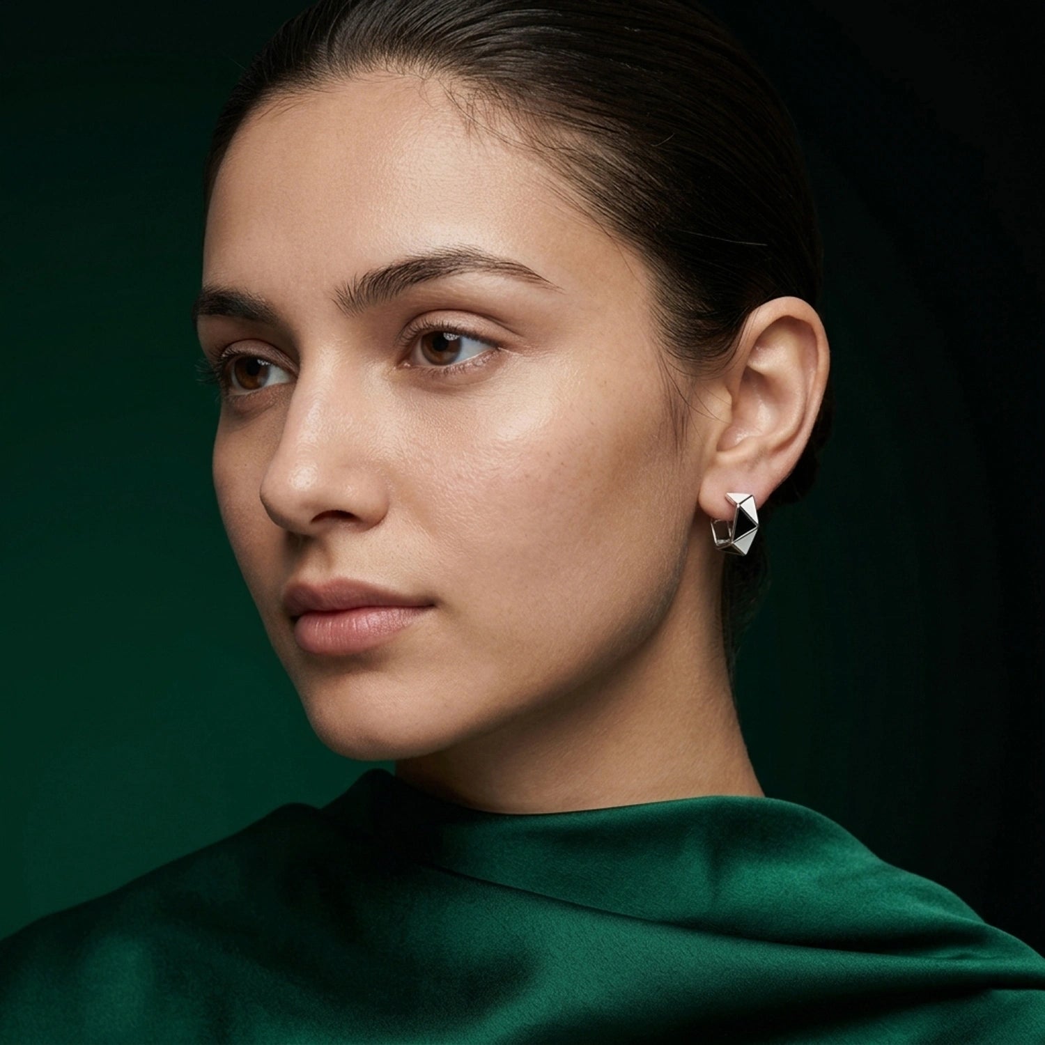Geometric Black &amp; White Silver Hoop Earrings image 1