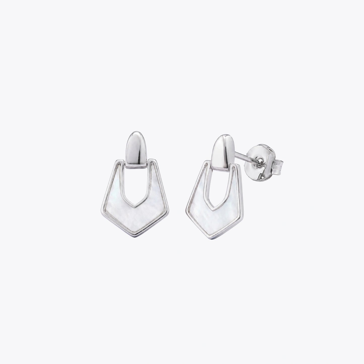 Geometric Shield Silver Drop Earrings image 2