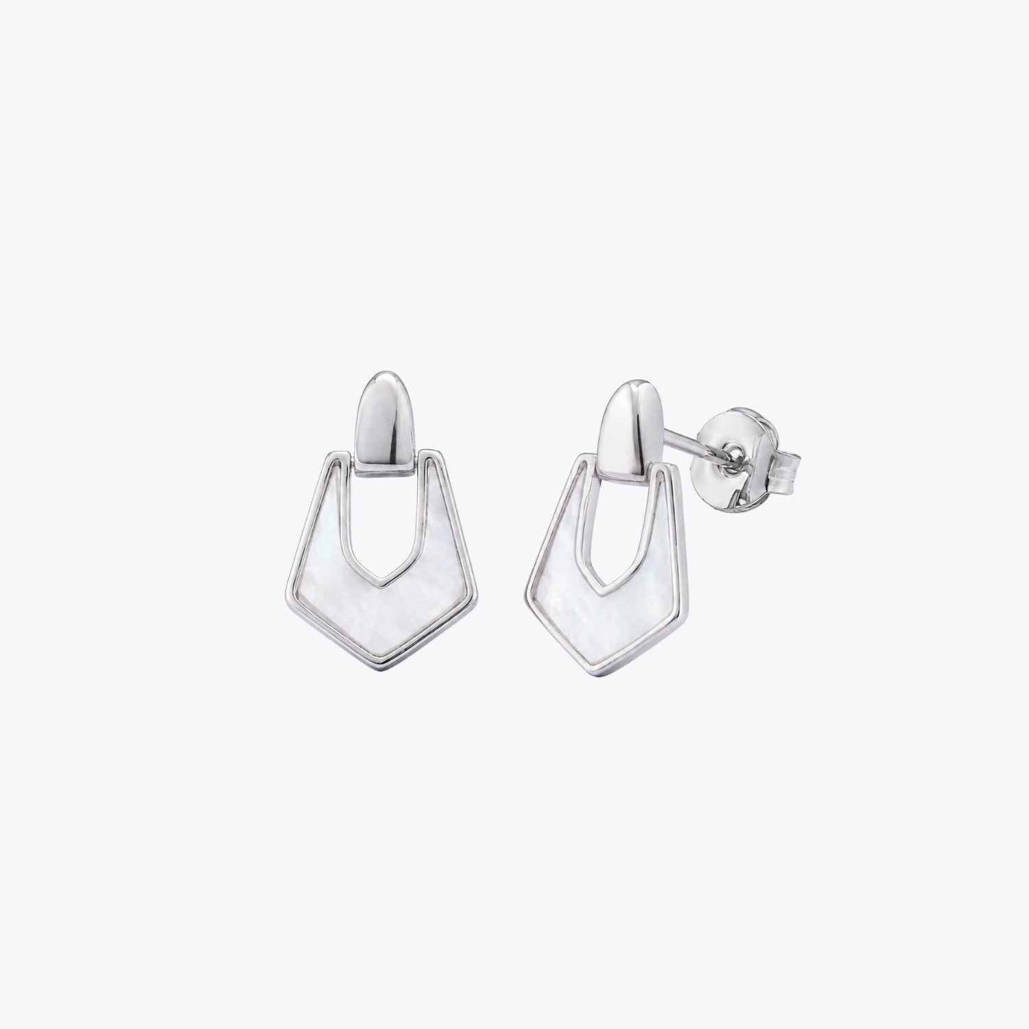 Geometric Shield Silver Drop Earrings image 2