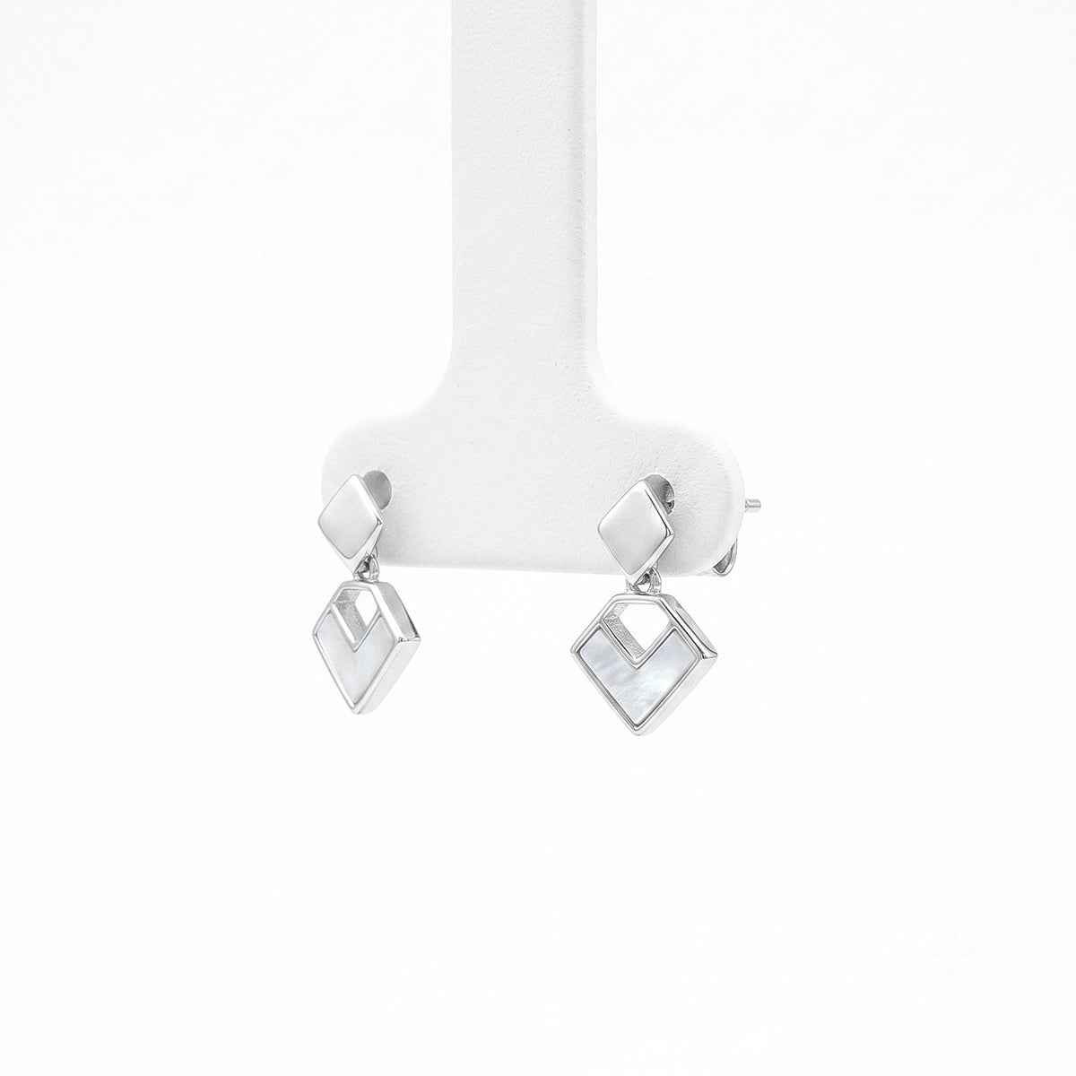 Geometric Square Silver Drop Earrings