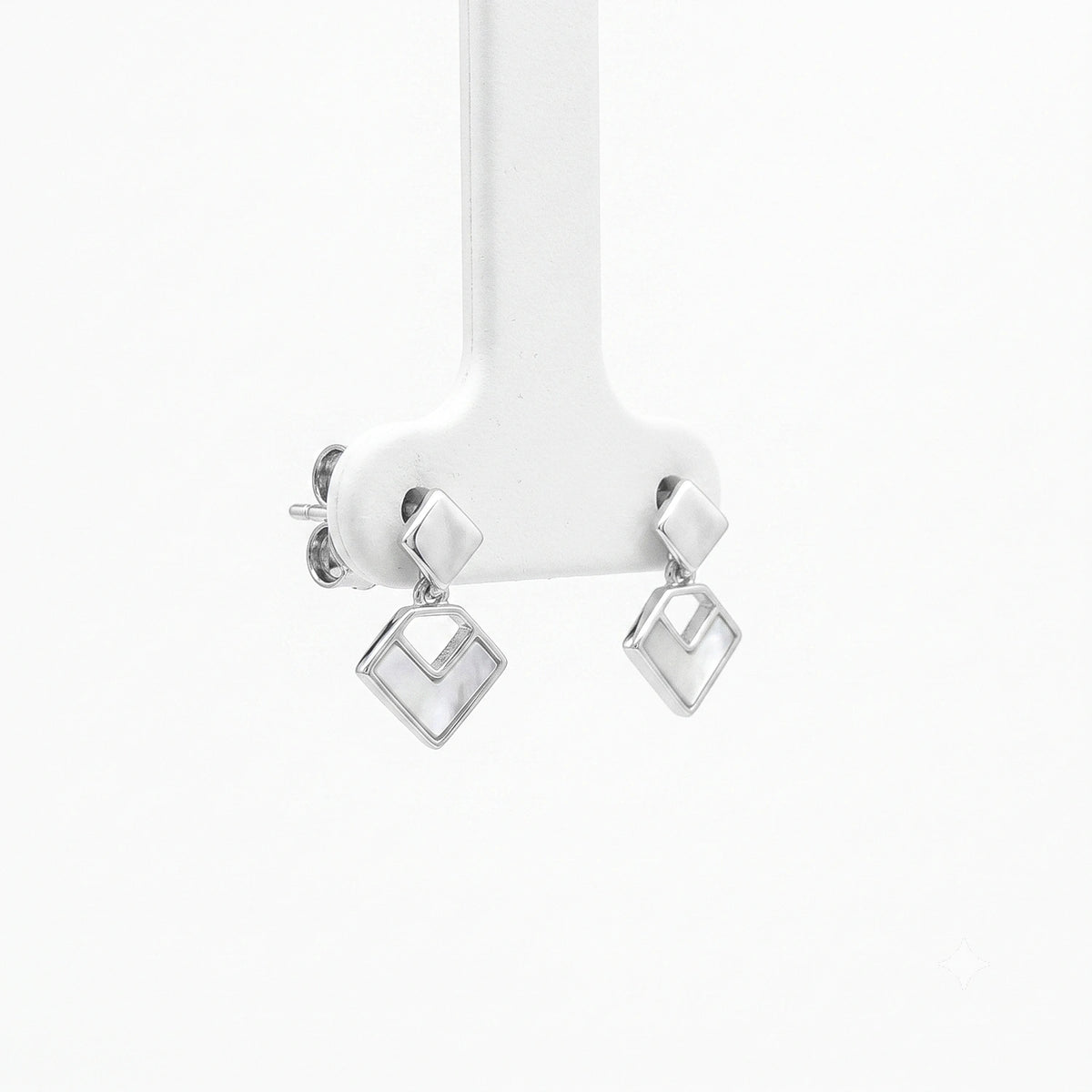 Geometric Square Silver Drop Earrings