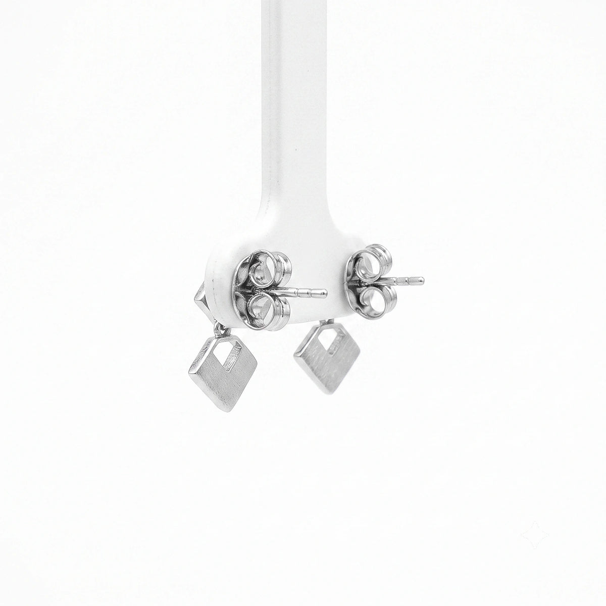 Geometric Square Silver Drop Earrings