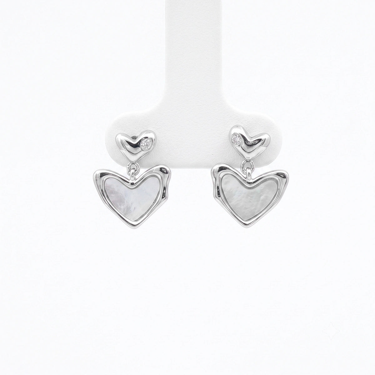 Silver Double Heart Drop Earrings