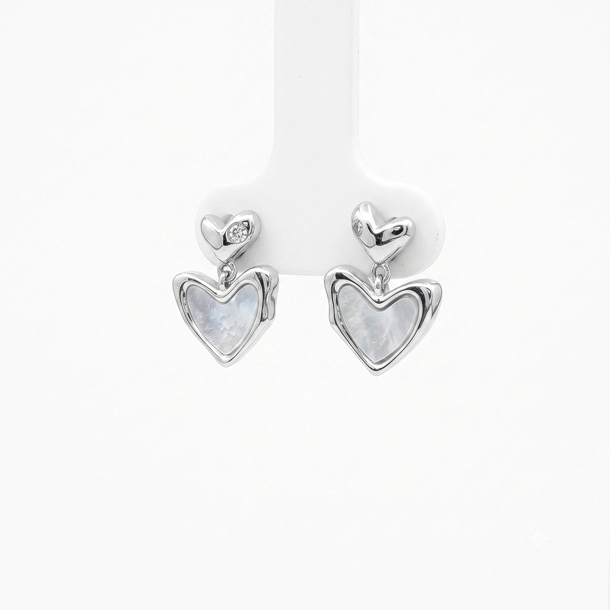 Silver Double Heart Drop Earrings