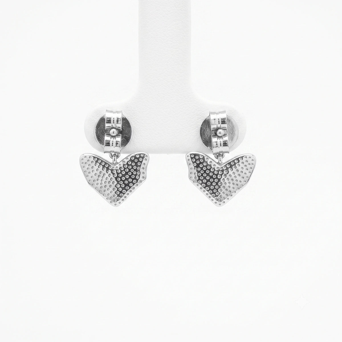 Silver Double Heart Drop Earrings