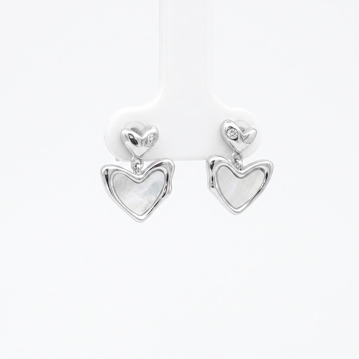 Silver Double Heart Drop Earrings