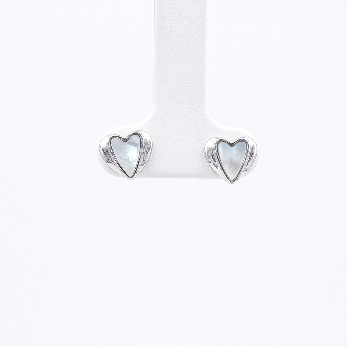 Silver Heart Mother-of-Pearl Stud Earrings