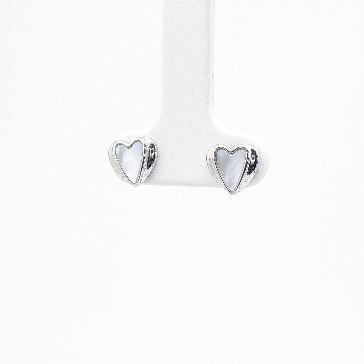 Silver Heart Mother-of-Pearl Stud Earrings