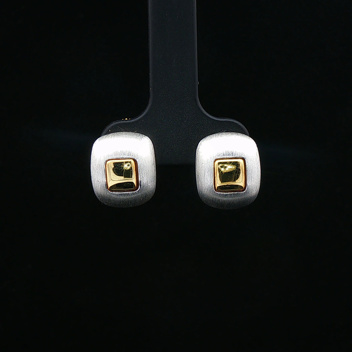 Dual-Tone Square Stud Earrings