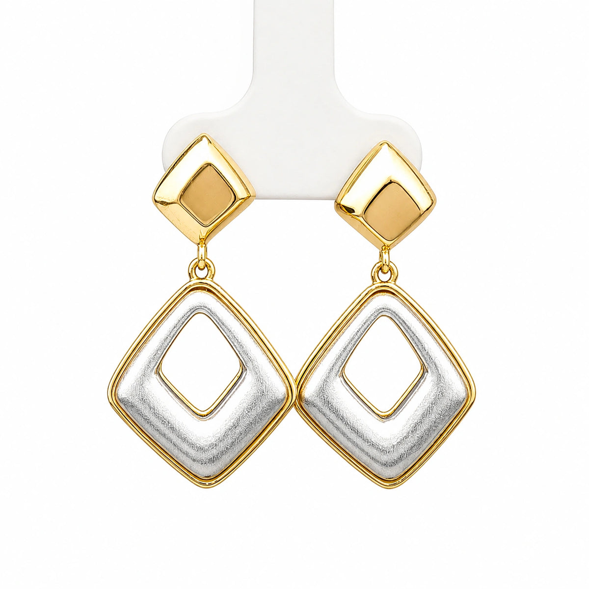 Dual-Tone Geometric Drop Earrings