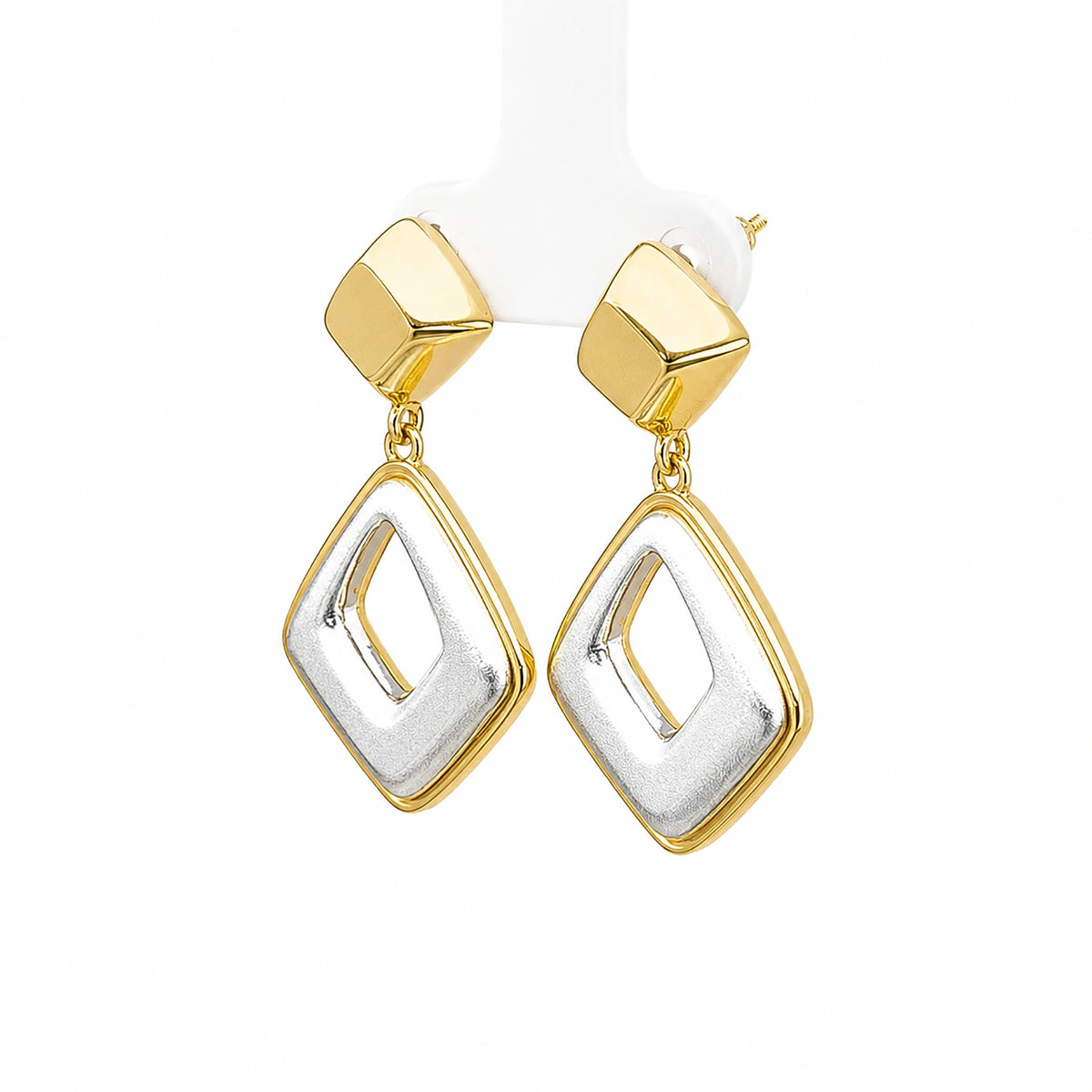 Dual-Tone Geometric Drop Earrings