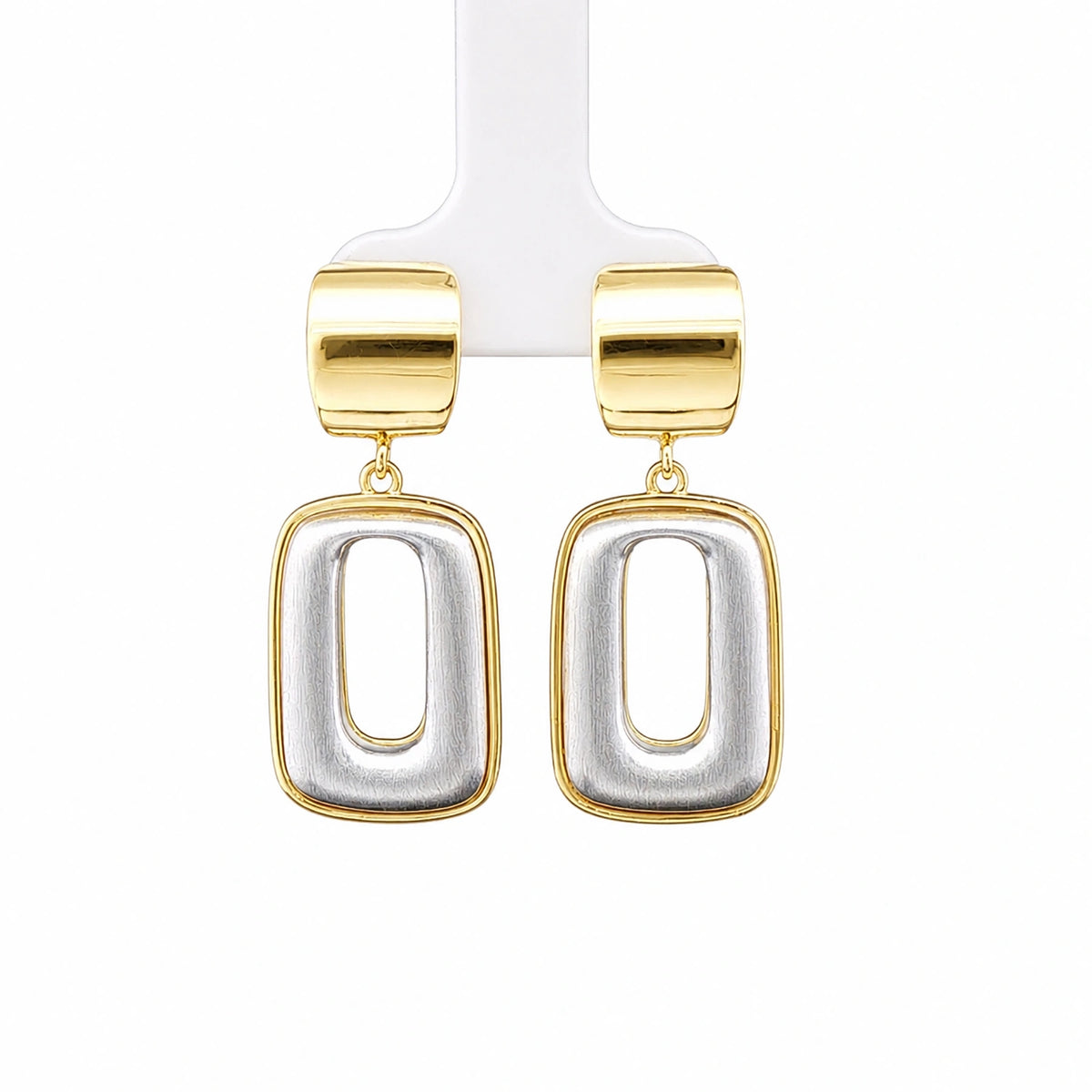 Gold & Pearl Rectangular Drop Earrings