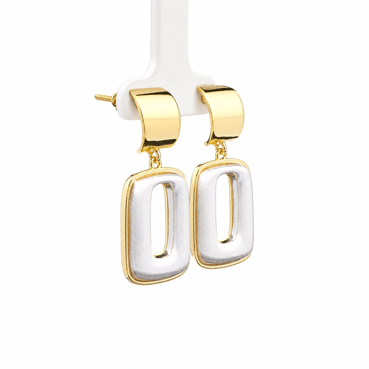 Gold & Pearl Rectangular Drop Earrings