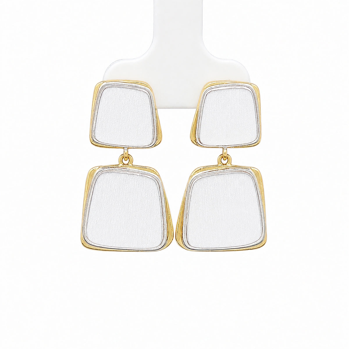 Dual-Tone Brushed Square Drop Earrings