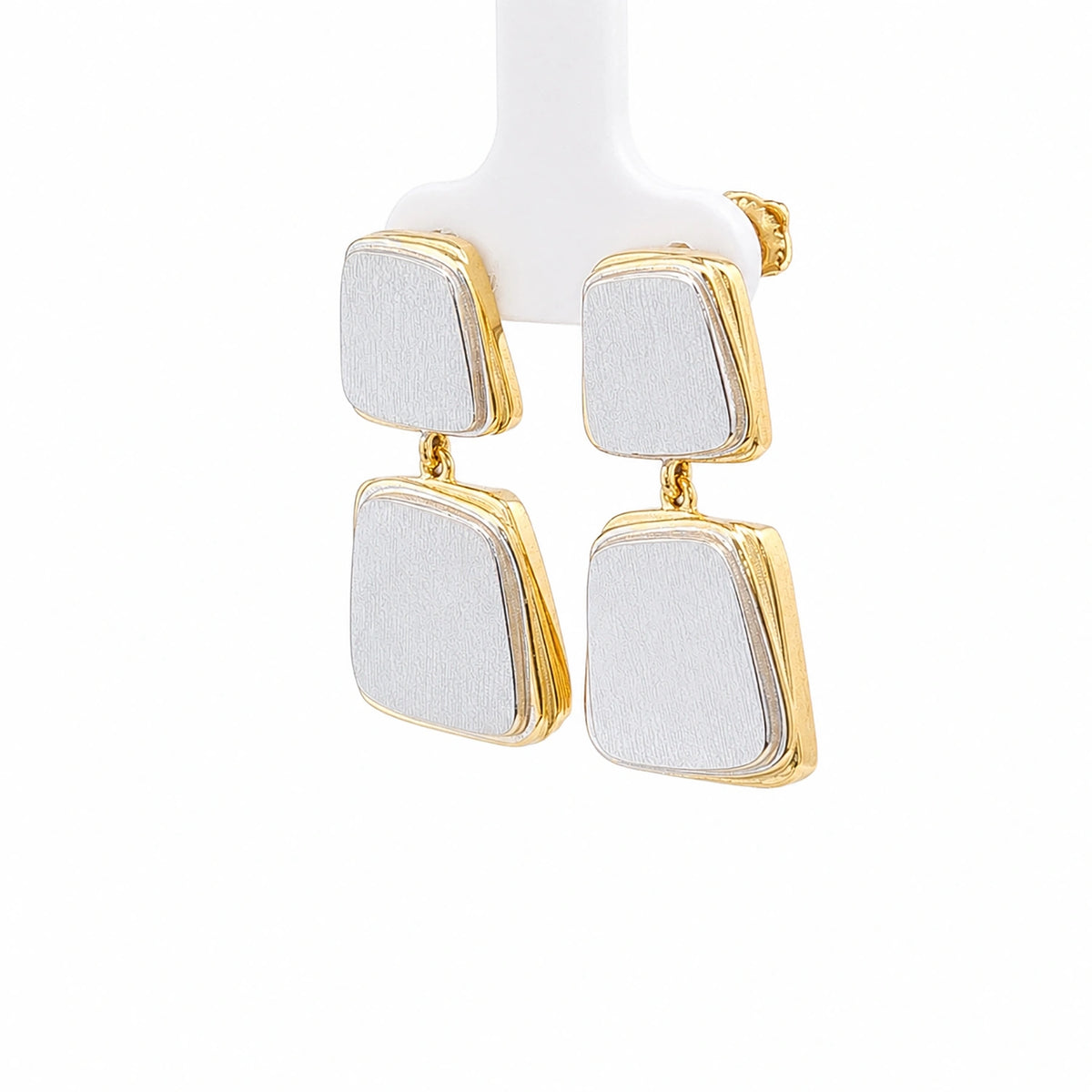 Dual-Tone Brushed Square Drop Earrings