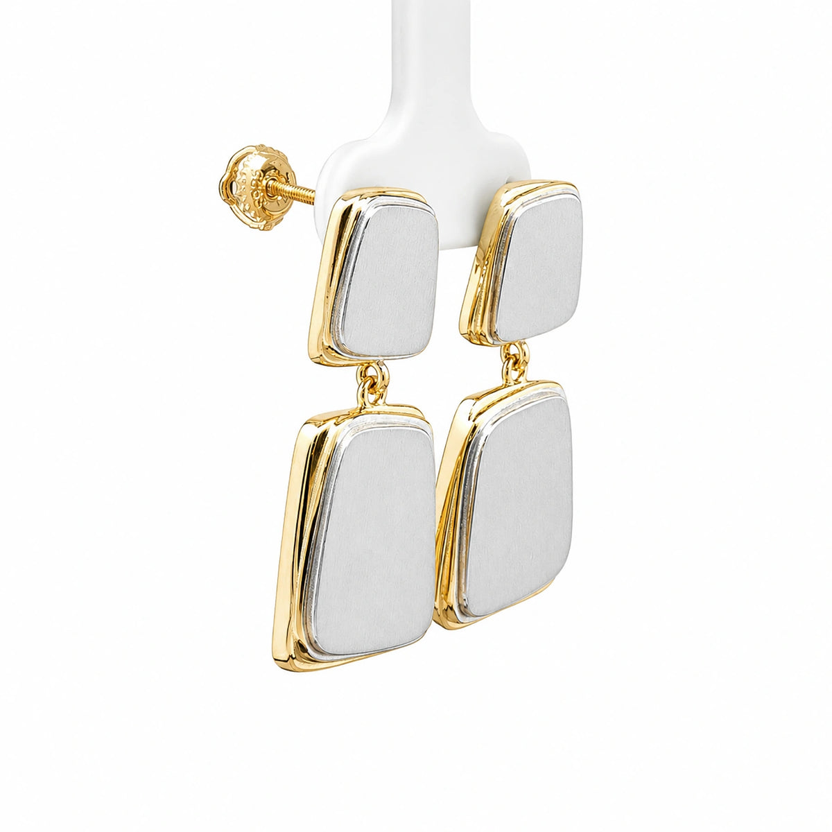 Dual-Tone Brushed Square Drop Earrings