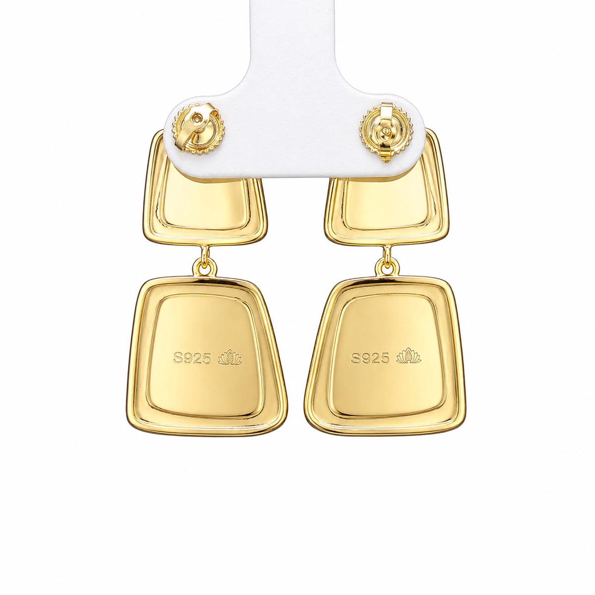 Dual-Tone Brushed Square Drop Earrings