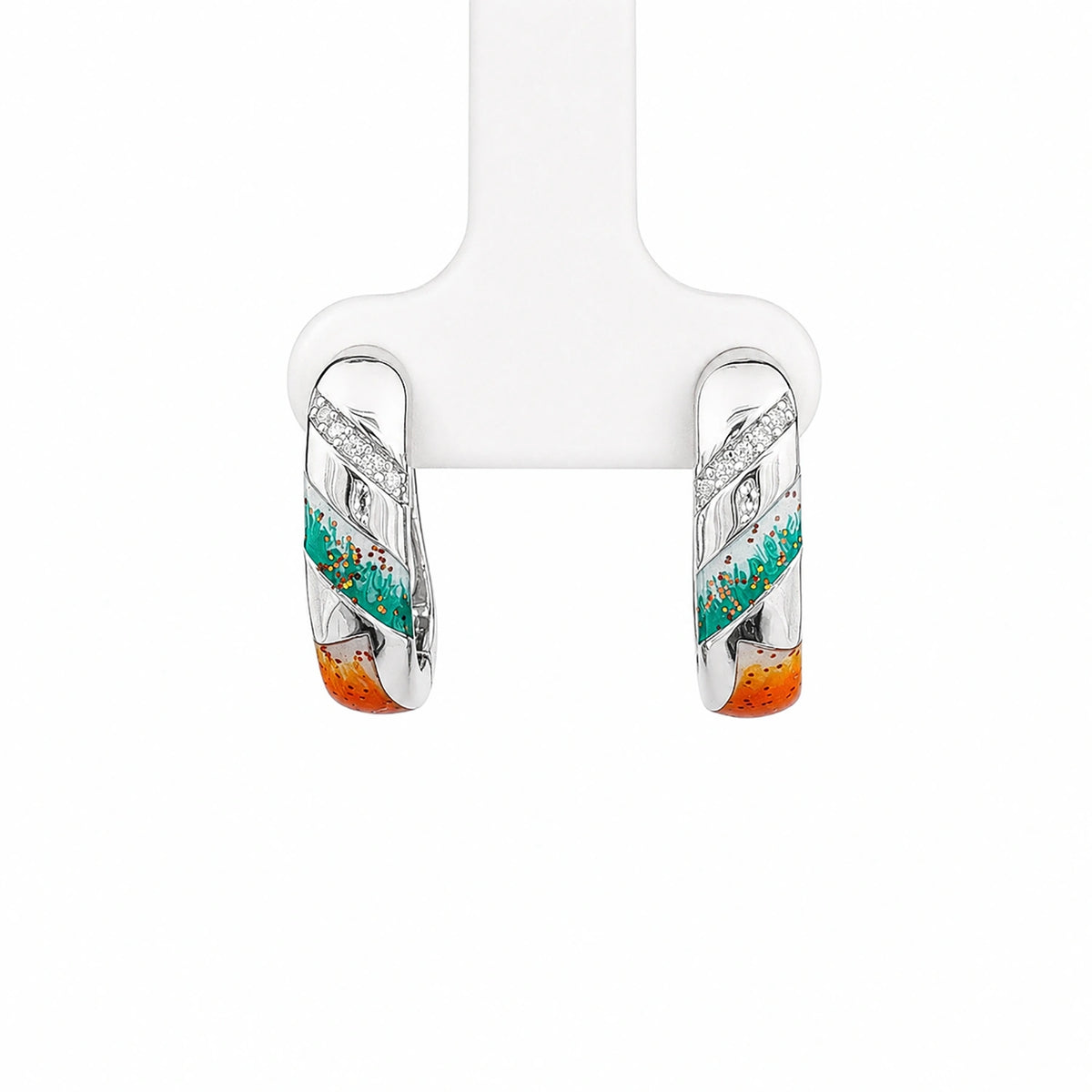 Turquoise Sunset Silver Hoop Earrings