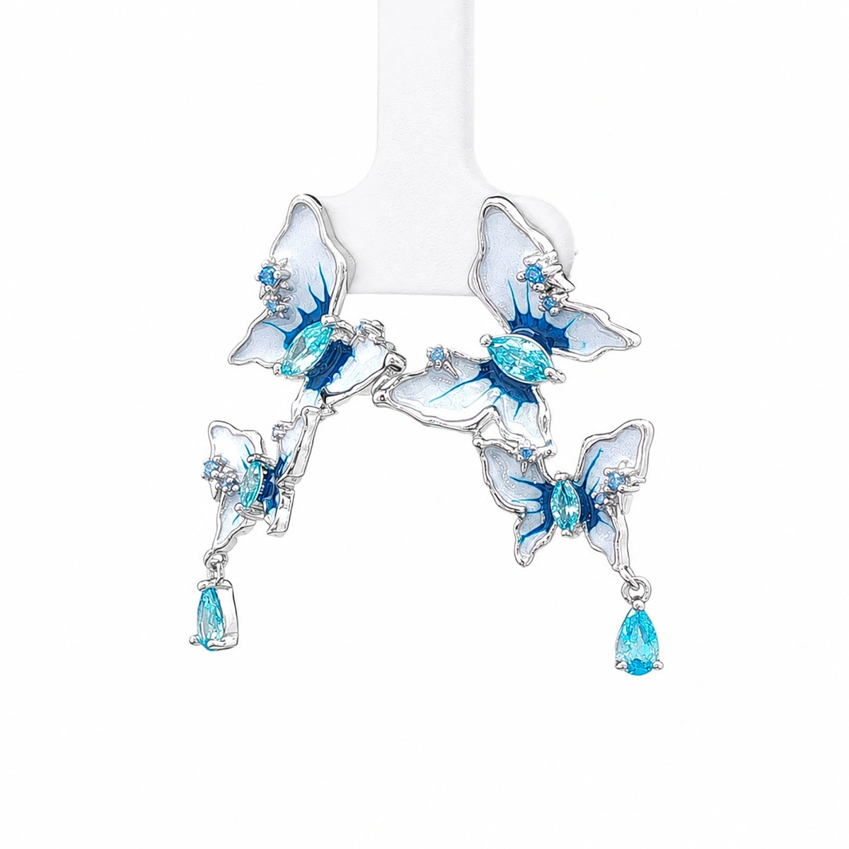 Blue Butterfly Crystal Drop Earrings