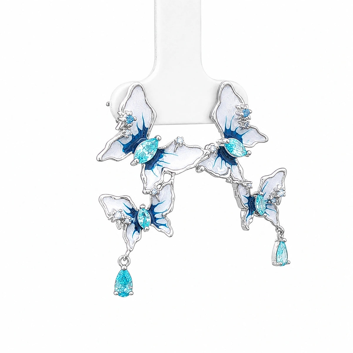 Blue Butterfly Crystal Drop Earrings