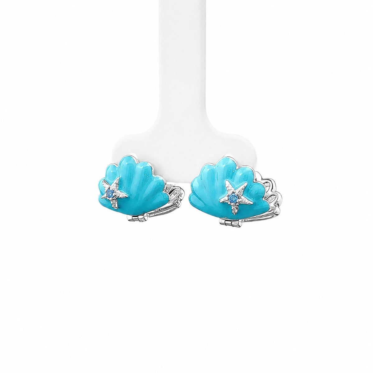 Blue Shell Starfish Stud Earrings